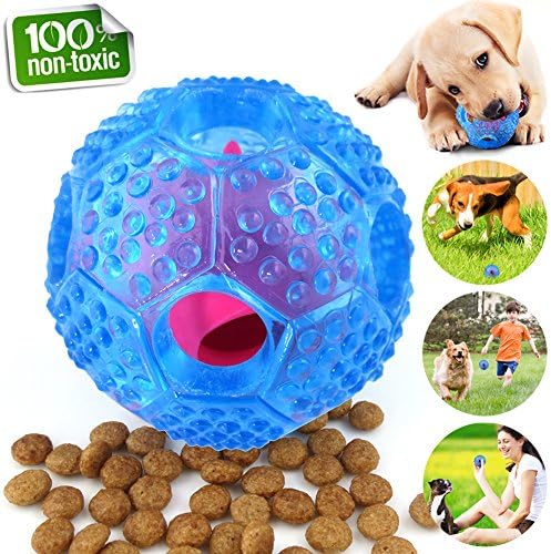 CHLEBEM Interactive Dog Toys, Dog Chew Toys Ball for small Medium dogs, IQ Treat Boredom Food Dispensing, Puzzle Puppy Pals Tough Durable Nontoxic Rubber Pet ball, best Cleans Teeth dog balls (Blue)