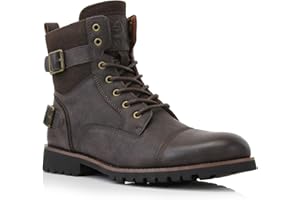 Polar Fox Men's Military Style Combat Boot Collection | Men's Cap Toe Ankle Boots with Lace-Up & Side Zipper