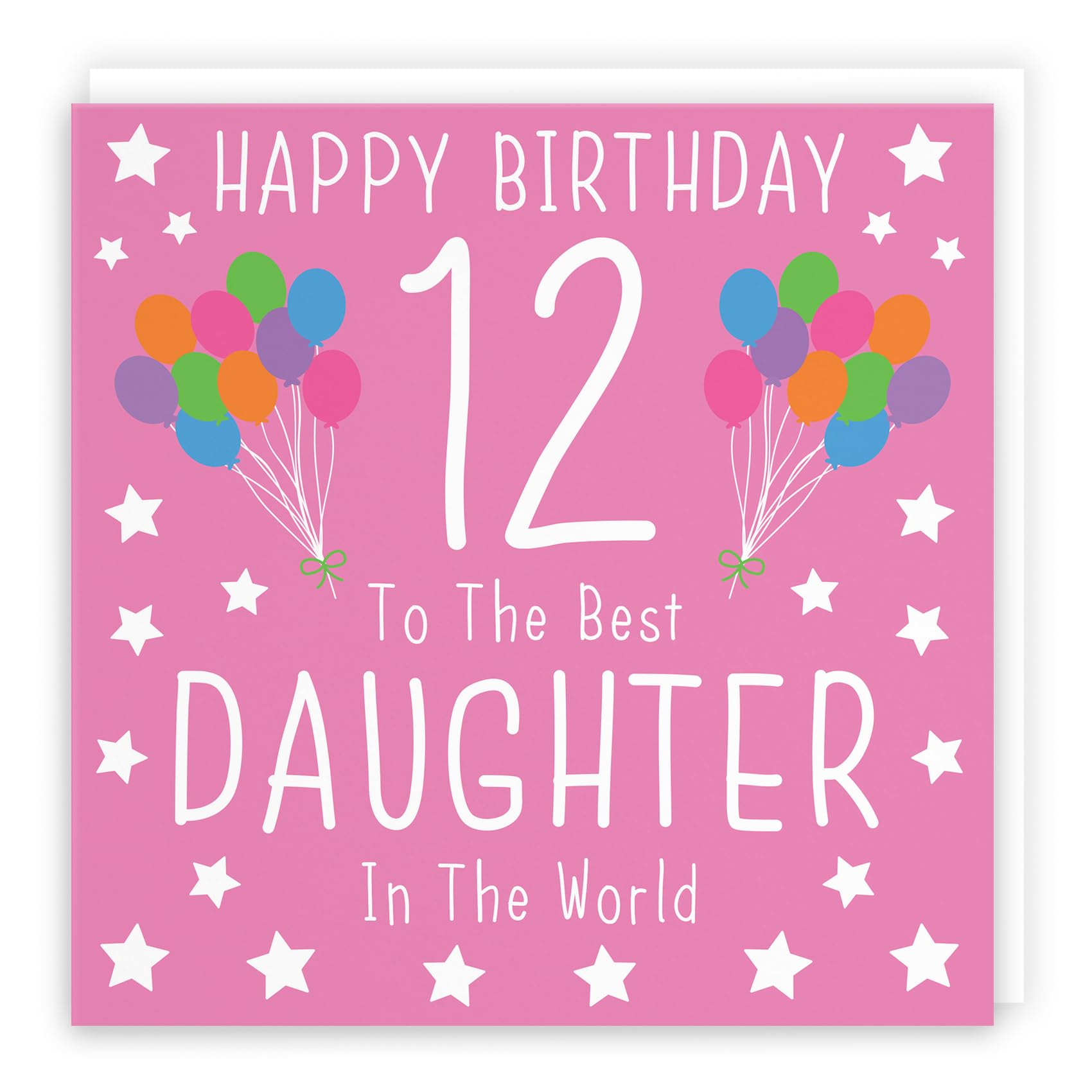Hunts England - Large Daughter 12th Birthday Card - Happy Birthday - 12 - To The Best Daughter In The World - Iconic Collection - Large - 210 x 210 mm - Age 12