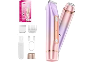 PVBKZ Bikini Trimmer for Women, 2-in-1 Painless Electric Razor for Body and Pubic Hair, IPX7 Waterproof Shaver with Dual Heads - Rechargeable Lady Trimmer for Bikini, Underarm, and Leg (Coral Purple)