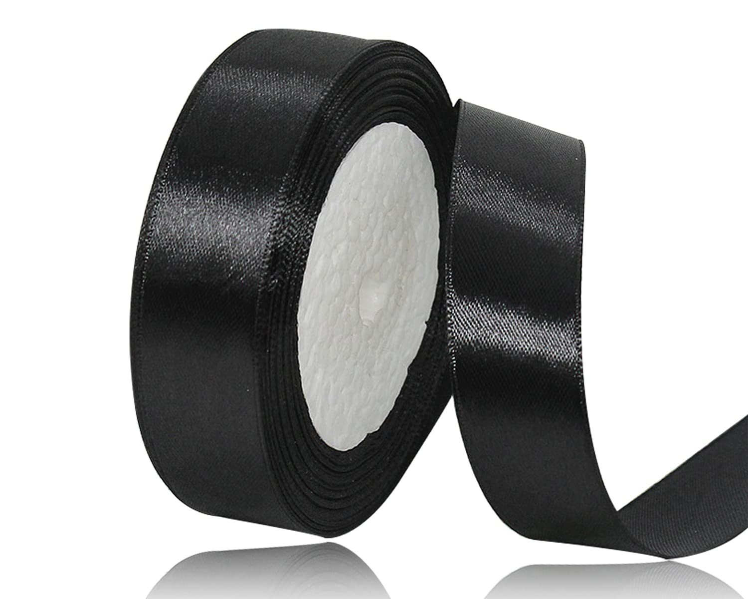 Black Satin Ribbon 25mm x 22 Meters, Solid Colour Fabric Ribbon for Gift Wrapping, Crafting, Balloon, Sewing Project, Hair Bows, Bridal Bouquet, Wedding Favours Decoration