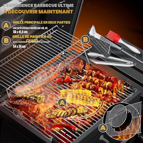 ® Chariot à Barbecue | Grill XL à Charbon de Bois avec Couvercle, Roues, poignée en Acier Inoxydable, Grille et thermomètre | Grand Barbecue au Charbon de Bois
