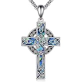 LWQQWL Celtic Cross Necklace 925 Sterling Silver Clover Cross Pendant Necklace Jewelry Gifts for Women Men