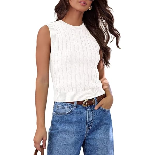 Women's Cute Sleeveless Tank Tops - Loose Fit Crew Neck Sweater Vest Blouses For Casual Wear