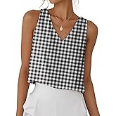 IDEALSANXUN Gingham Tank Tops for Women Spring Summer V Neck Cute Cropped Sleeveless Shirts Blouses