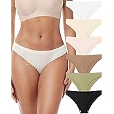 PURILINE 6 Pack Seamless Womens Thong Underwear Hipster No Show Low Rise Sexy Bikini Panties Silky Stretch Breathable Soft