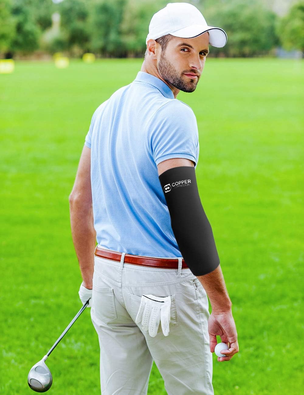 Copper Compression Recovery Elbow Sleeve - Guaranteed Highest Copper Content Elbow Brace for Tendonitis, Golfers or Tennis Elbow, Arthritis. Elbow Support Arm Sleeves Fit for Men and Women (Large): Health & Personal Care