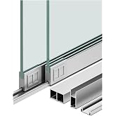 8mm Glass Sliding Door Track Kit, Aluminum Double Rail Set with Rollers, No-Drill Sliding Door Hardware for Display Cabinets, Closets, and 2 Glass Panels(Silver,130cm/4.3ft)