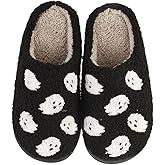 Qubuwalk Halloween Pumpkin Slippers for Women Men Spooky Slides Soft Plush Fuzzy House Slippers Indoor Outdoor Shoes