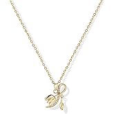 Zikichiky Dainty Flower Necklace for Women 14K Gold Plated Rose and Leaf Pendant Necklaces Adjustable Chain Trendy CZ Flower Jewelry Gift for Women
