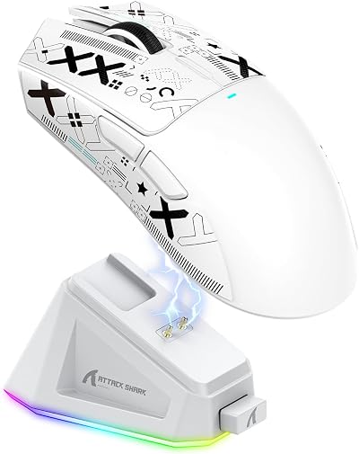 ATTACK SHARK X11 Gaming Mouse with Magnetic Dock 22000 DPI 3 Modes White