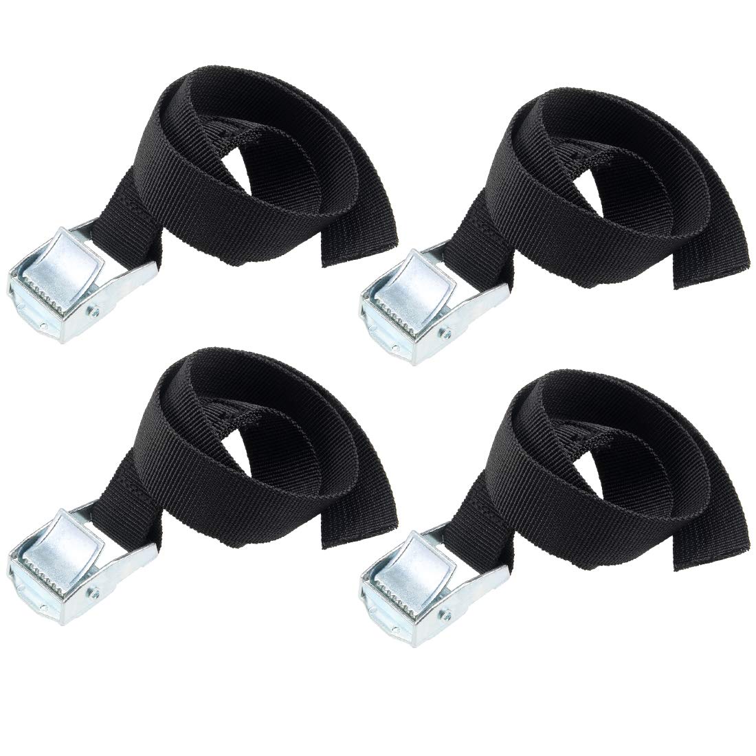 sourcing map Tie Down Strap Cam Buckle Lashing Strap 1" x 1.6Ft 176lb 80Kg Load Polypropylene for Moving Securing Cargo, Black, Pack of 4