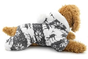 Zunea Velvet Coat for Small Dogs Pet Cat Puppy Hoodie Jumpsuit Pajamas Christmas Xmas Costumes Reindeer Snowflake Doggy Apparel Gray XL