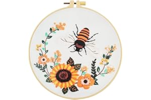 Esffaci Embroidery Starter Kit for Adult Beginner with Bee Flower Pattern Hand Embroidery Set with Embroidery Cloth Hoop Needle Threader Embroidery Floss and Instruction