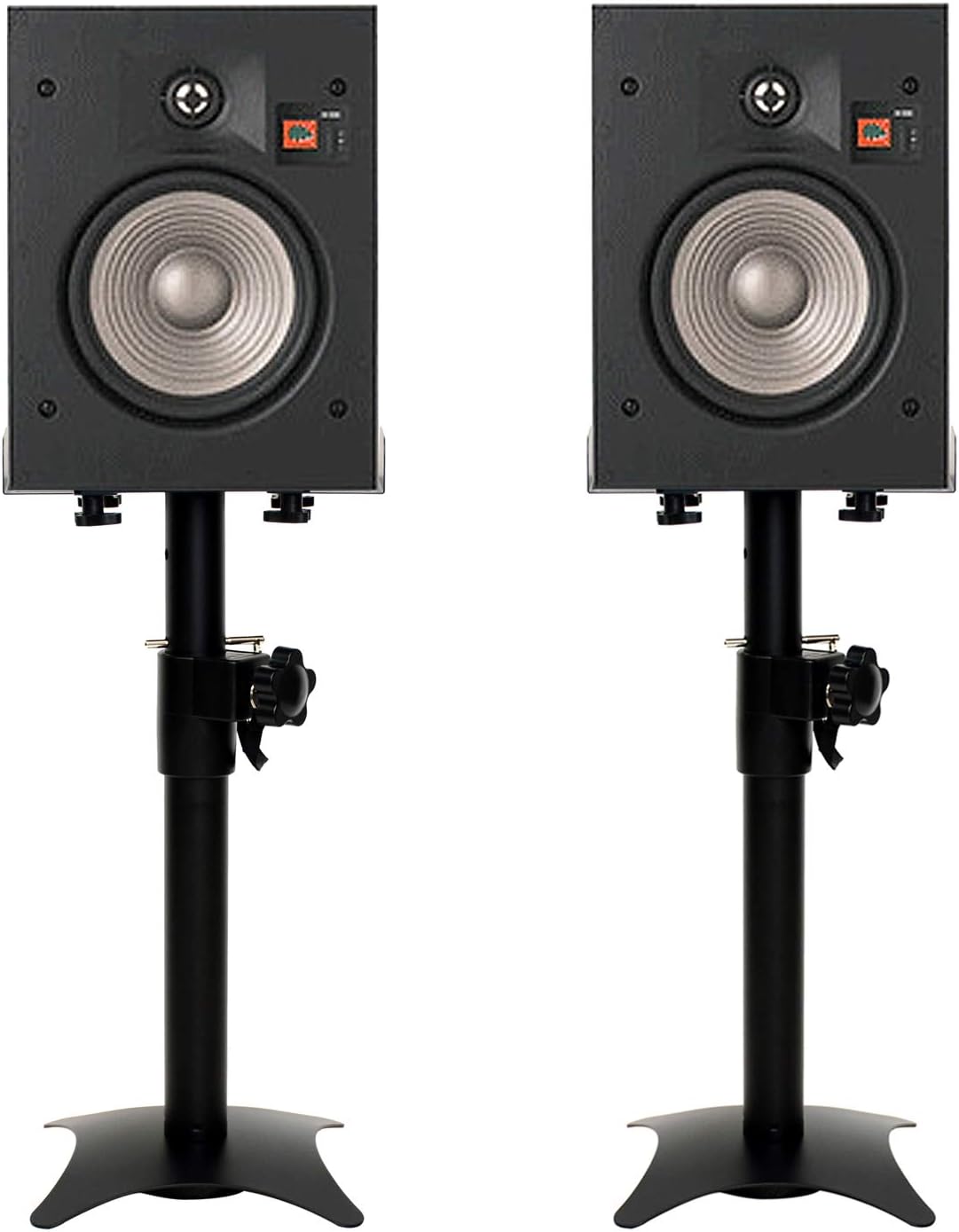mayqmay Set of 2 Heavy Duty Metal Speaker Stands Desktop Bookshelf Satellite Speaker Floor Stand Adjustable Height and Width, for Home Theater or PA DJ Club, Black, P35