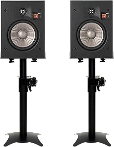 mayqmay Set of 2 Heavy Duty Metal Speaker Stands Desktop Bookshelf Satellite Speaker Floor Stand Adjustable Height and Width, for Home Theater or PA DJ Club, Black, P35