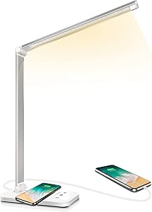LED Desk Lamp with Wireless Charger, USB Charging Port, Desk Lighting with 10 Brightness Level,5 Lighting Modes, Reading Desk Light for Home, Office ,Touch Control,Auto Timer LED Lamps