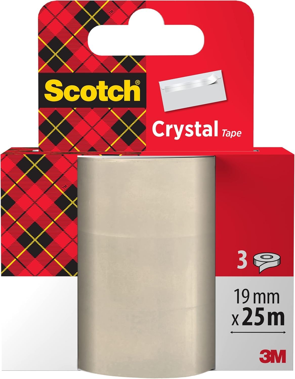 Scotch Crystal Tape, Refill Pack, 19 mm x25 m, 3 Rolls - Provides a Strong and Permanent Bond