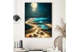 Moonlight Beach Diamond Painting Kits for Adults, 5D Seaside Moon Art Kits for Beginners, DIY Full Drill Paint with Diamond, 