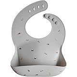 mushie Silicone Baby Bib | Adjustable Fit Waterproof Bibs (Safari Light Grey)