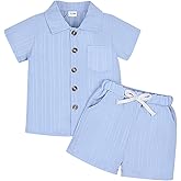Toddler Baby Boys Clothes Ribbed Button-Down Shirt Tops +Shorts Pocket Outfit 2 PCS set 12 Months-5T Without Tee