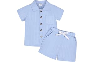 TOKIAGO Toddler Baby Boys Clothes Ribbed Button-Down Shirt Tops +Shorts Pocket Outfit 2 PCS set 12 Months-5T Without Tee