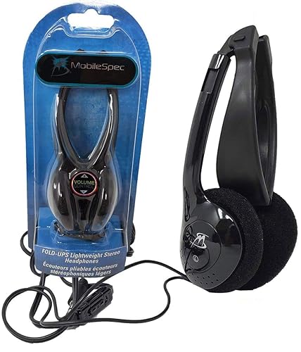 Folding Headphones Black Lightweight Stereo On-Ear Foldable