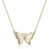 Bolenvi Gold Butterfly Necklace with Opal Jewelry, 14K Plated on 925 Sterling Silver, Adjustable 16-22" Chain, Pendant Gold Butterfly Necklaces for Women