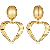 SHANTYSON Heart Earrings for Women 14K Gold Plated Dainty Double Heart Drop Dangle Earrings Textured Vintage Brushed Love Heart Studs Trendy Valentines Jewelry Gift