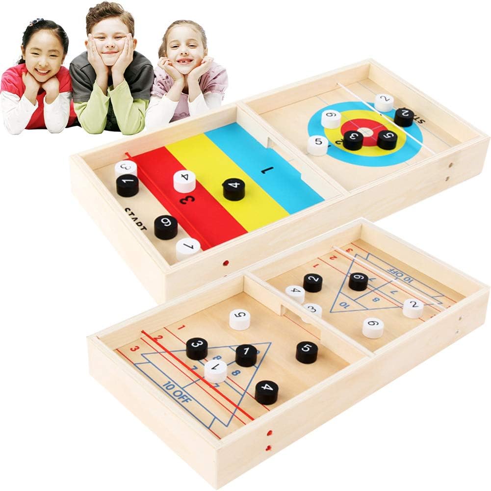 1 Set Fast Sling Puck Game Catapult Chess Bumper Wooden 2 in 1 Ice Shuffleboard Game Parent-child Interactive Game Table Desktop Battles Educational Toy Sets Brain Teaser Board Game