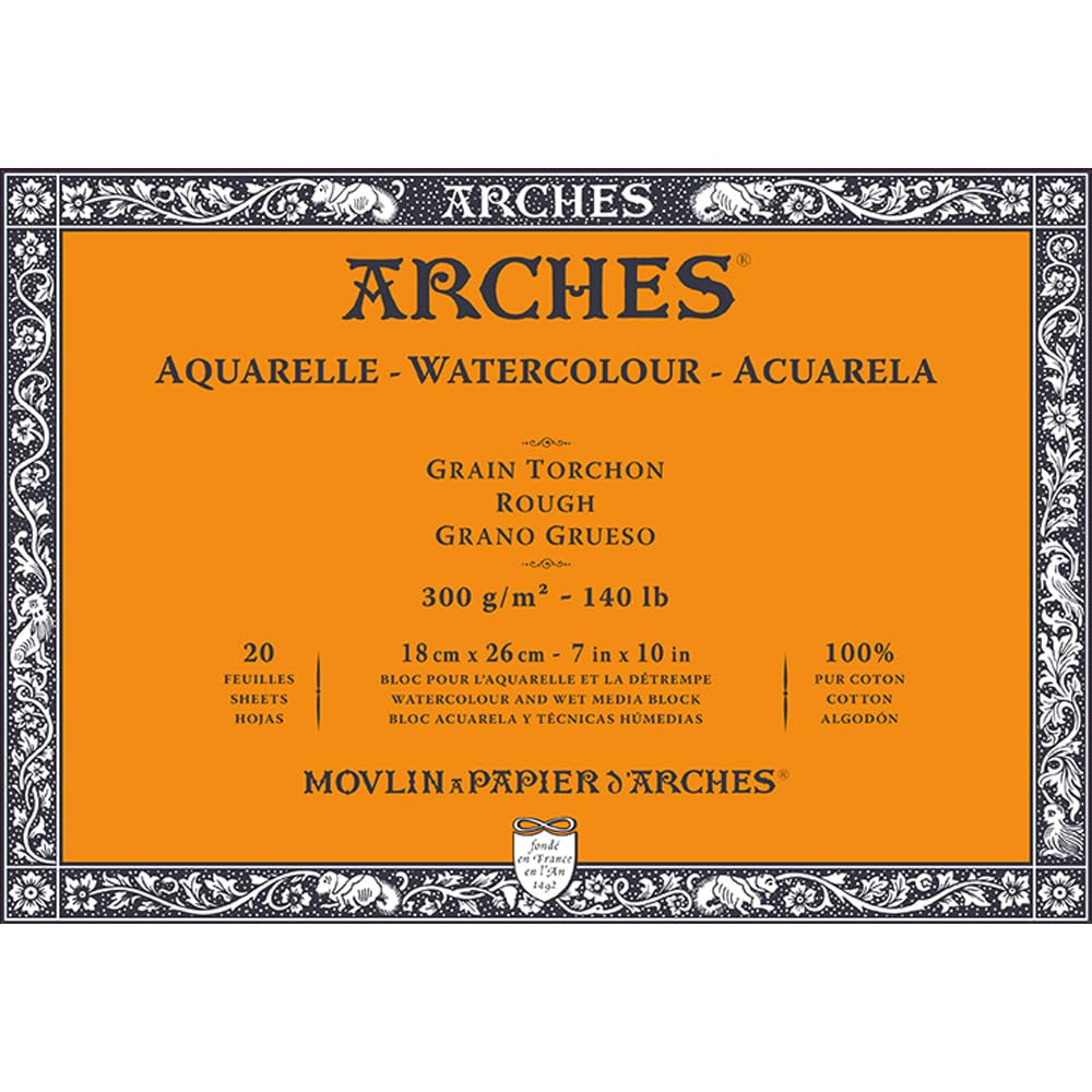 Arches - Watercolour Paper Block - 7" x 10" - 20 Sheets - 300gsm - Rough - Acid Free - White