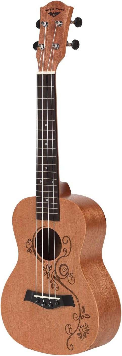 YeBetter Concert Ukulele 23 Inch Uku 4 Strings Guitar Mahogany Neck For Kids Adults,Flower Vine