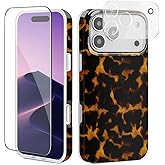 GEQCDBN Compatible with iPhone 17 Pro Max Case, Trendy Tortoise Shell Cute Soft Slim TPU Shockproof Aesthetic Protective Phone Case Cover for Women Girls 6.9"