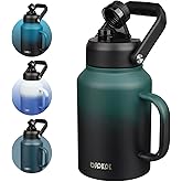 BJPKPK 64oz Insulated Water Bottle with Handle, Large Dishwasher Safe Half Gallon Water Bottle, BPA Free Water Jug, Wide Mouth Metal Flasks with Anti-slip Bottom, Army Green & Black
