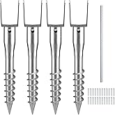 VEVOR Ground Screw, No Dig Ground Anchor 4 Pack 3.94 x 2.76 x 27.56 in DIY Screw in Stake, Includes 6 Lag Bolts & a Rebar, U-Shape Heavy Duty Steel Post Holder, Great for Mailbox and Fence Posts