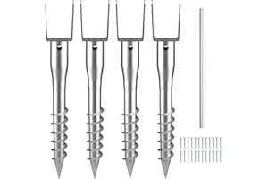 VEVOR No Dig Ground Anchor, 4 Pack 3.94 x 2.76 x 27.56 in DIY Screw in Post Stake, Includes 6 Lag Bolts & a Rebar, U-Shape He