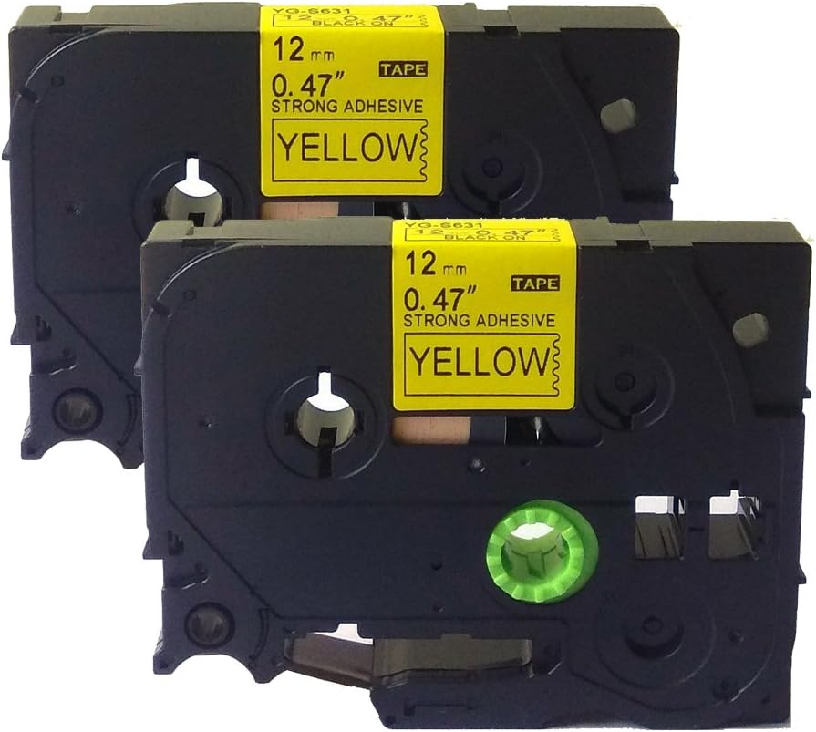 NEOUZACompatible Label Tape Replacement for Brother Laminated TZe TZ Label Tape Cartridge 12mm x 8m (TZ-S631 TZe-S631 Extra Strength Black on Yellow) 2PK