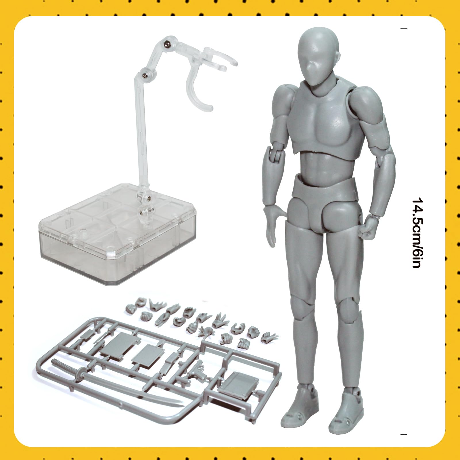 AXITWXIT Body Kun Artist Manikin Figure Drawing Supplies Drawing Tools, Mannequin for Artists Drawing Figures Model for Sketching, Painting, Artists Male (Grey-Body KUN)