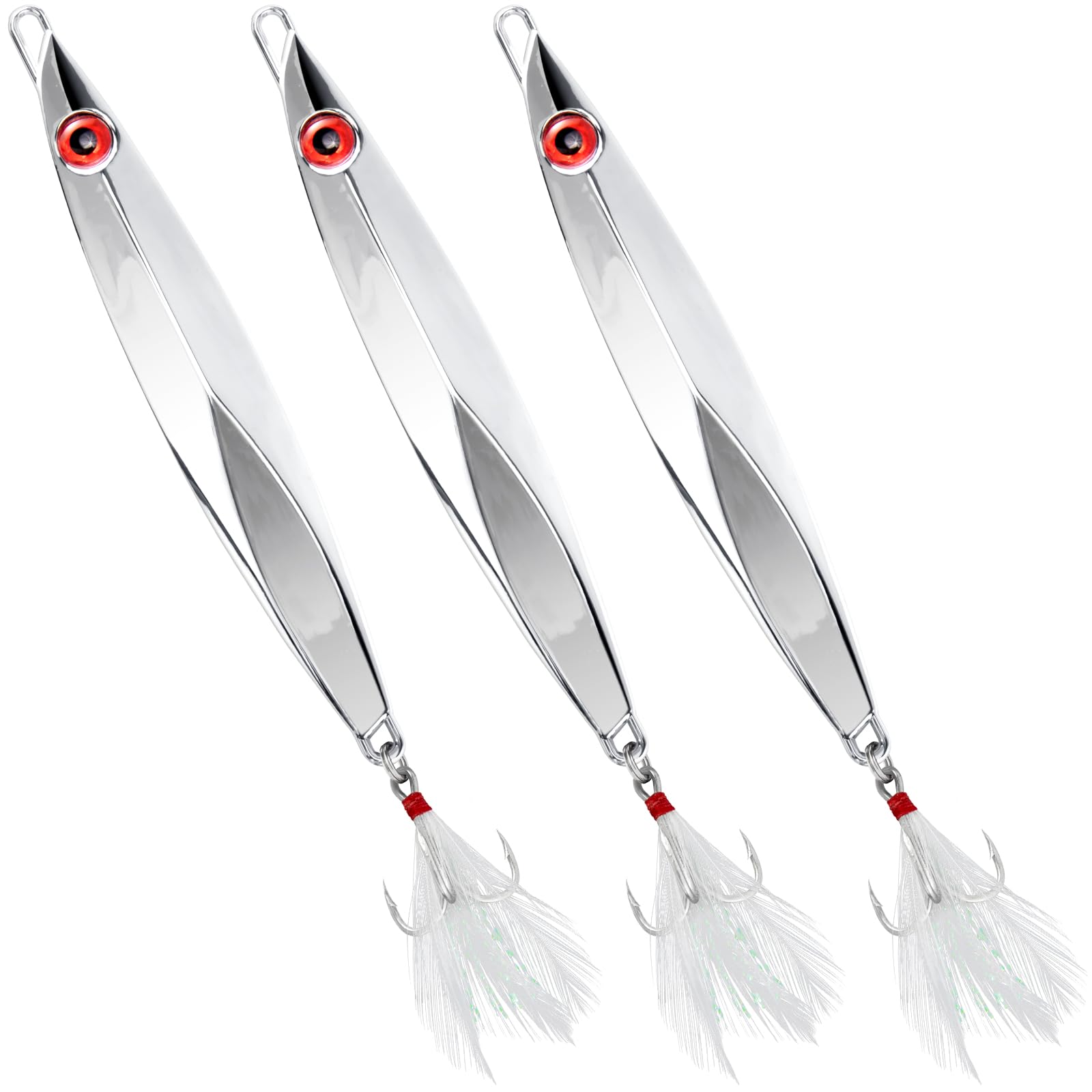 Alwonder Set of 3 Stinger Spinner Lure Sea Fishing Lure with Feather Metal Spinner for Mackerel Bass Cod Spoon 20-120g Sea Fishing Tackle for Long Cast Deep Water 60g