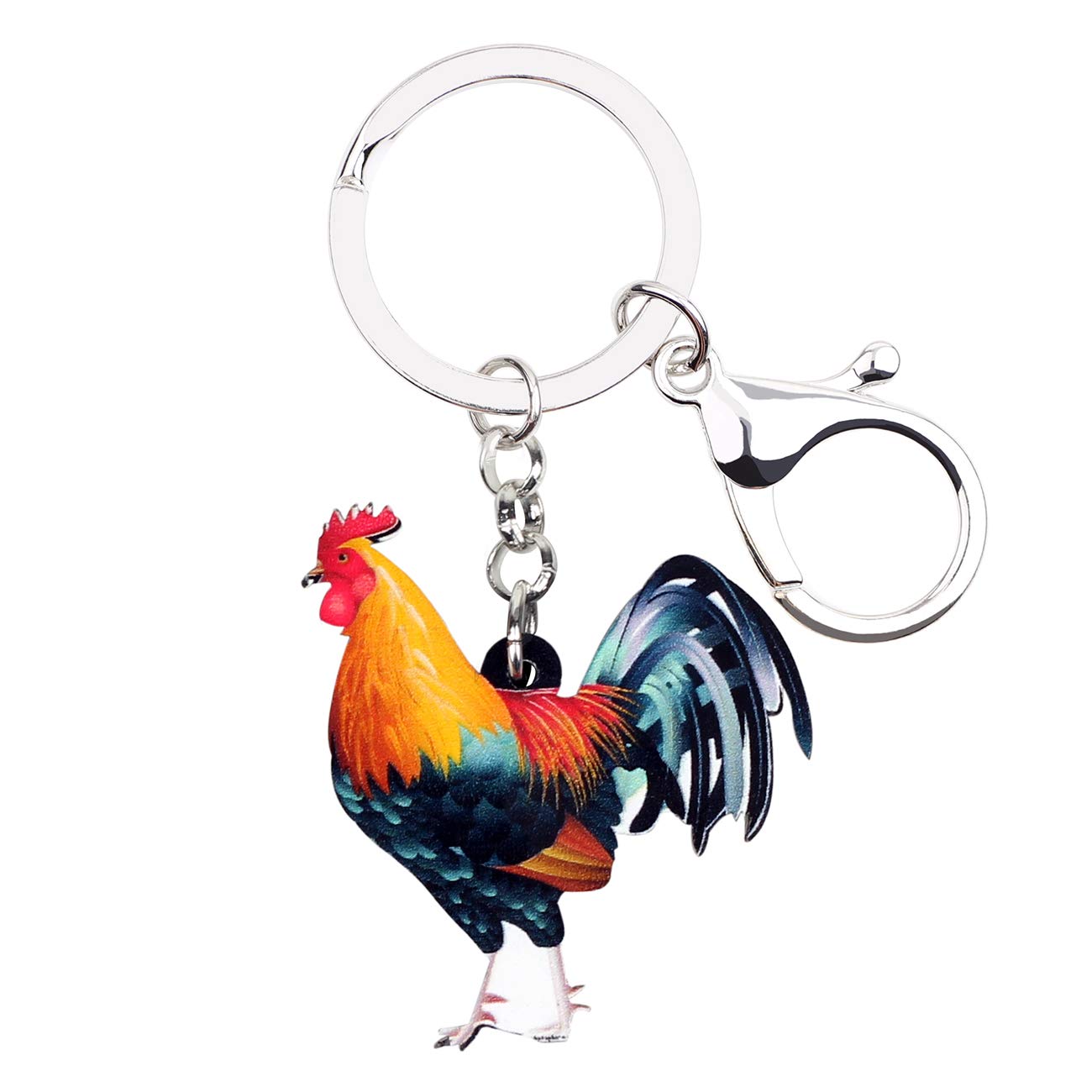Bonsny Acrylic Colorful Rooster Chicken Keychains Key Ring Car Purse Bags Pets Lover Farm Animal Gifts (Black)