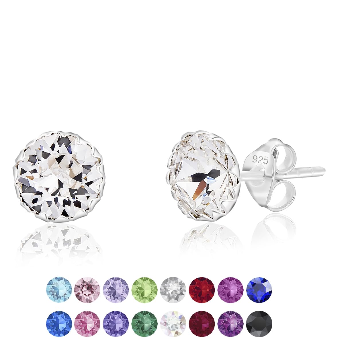 925 Sterling Silver Stud Earrings with Clear Crystals 6mm - Small Round Hypoallergenic Ear Studs - Unisex Sparkly Diamond - Piercing for Men and Women, Classic and Elegant Gift