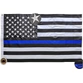 Thin Blue Line Flag 3x5FT-American Police Flag Embroidered Stars Double Stitched Sewn Stripes Outdoors Indoors 210D Heavy Duty Brass Grommets Banner