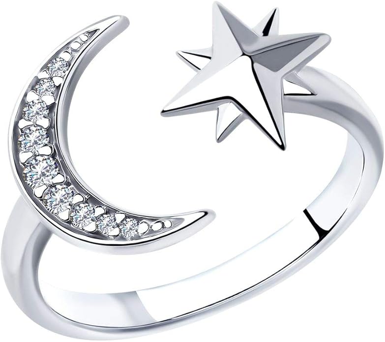 925 Silver Crescent Moon and Star Ring with 9 Cubic Zirconia Amazon.co