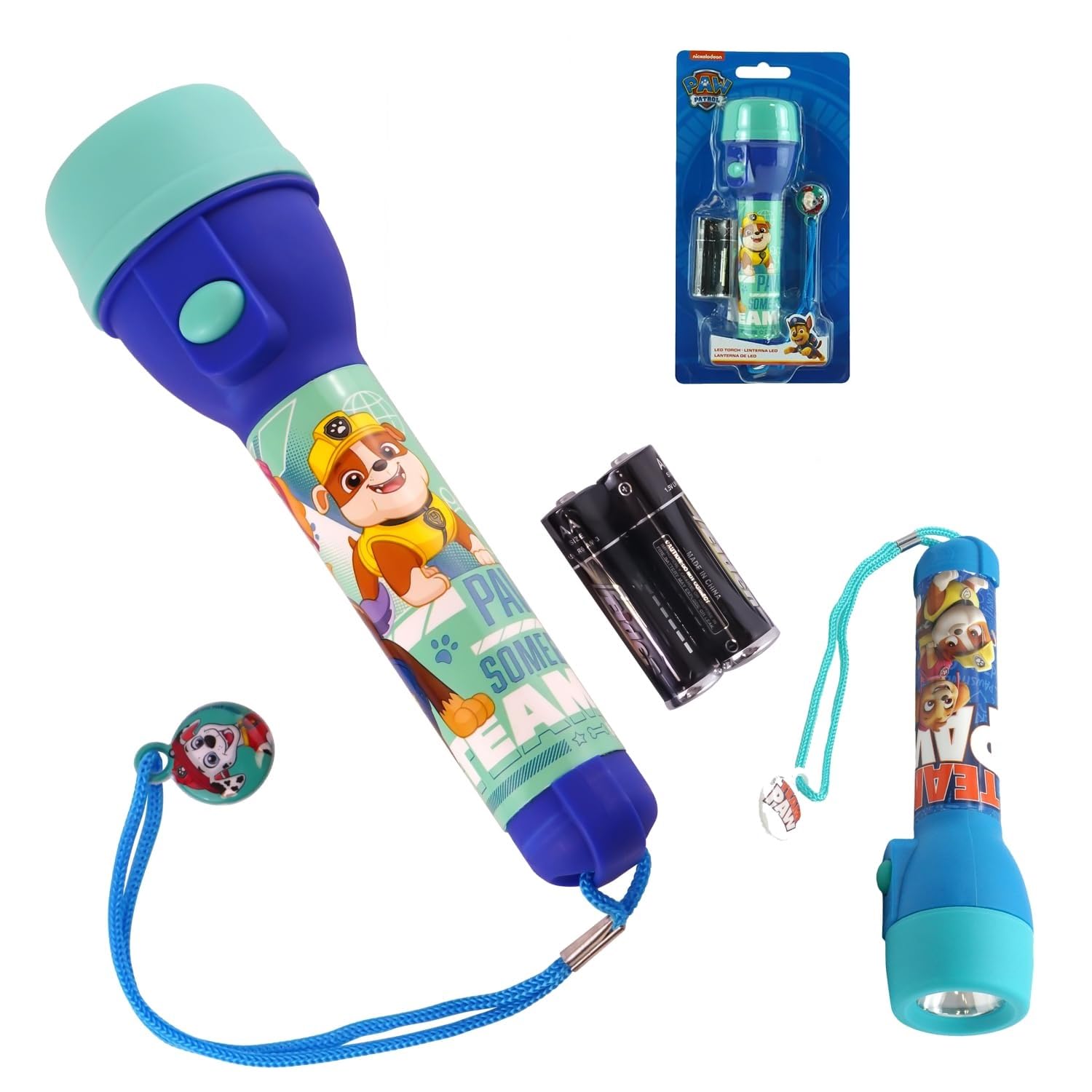 Paw Patrol LED Torch, Flashlight with Adjustable Safety Lanyard, Battery Operated Emergency Big Torch, Night Walking Torch for Kids 3+ Years