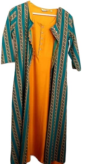 Women's Cotton 3/4 Sleev Sleepwear Green with Yellow XL (Pack of 2)