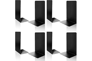 VONDERSO Metal Bookends, 4 Pairs Black Metal Book Ends Heavy Duty for Shelves Decor Home Office, Unique Black Bookends Supports Anti-Slip for Kids
