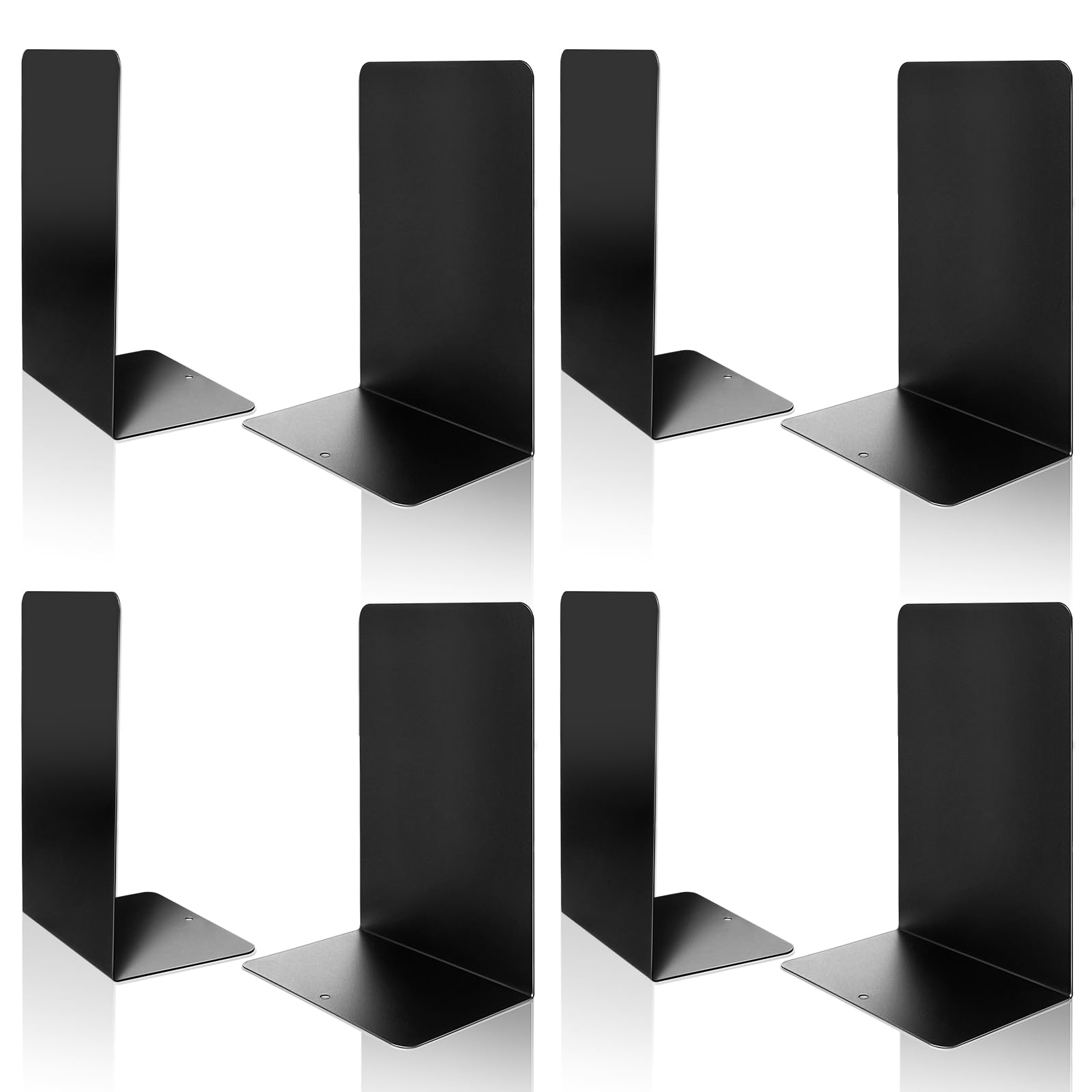 VONDERSO Metal Bookends, 4 Pairs Black Metal Book ends Heavy Duty for Shelves Decor Home Office, Unique White Bookends Supports Anti-Slip for Kids