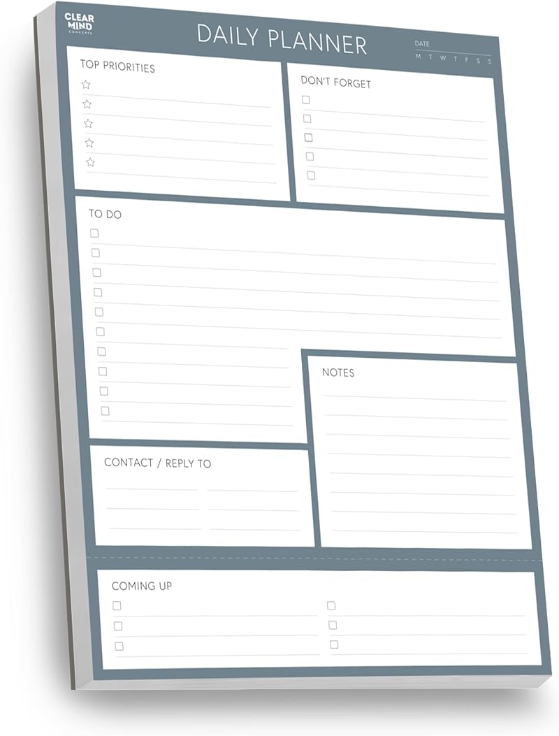 Clear Mind Concepts A4 Daily Planner Pad 100 Undated Tear-Off Sheets 120gsm
