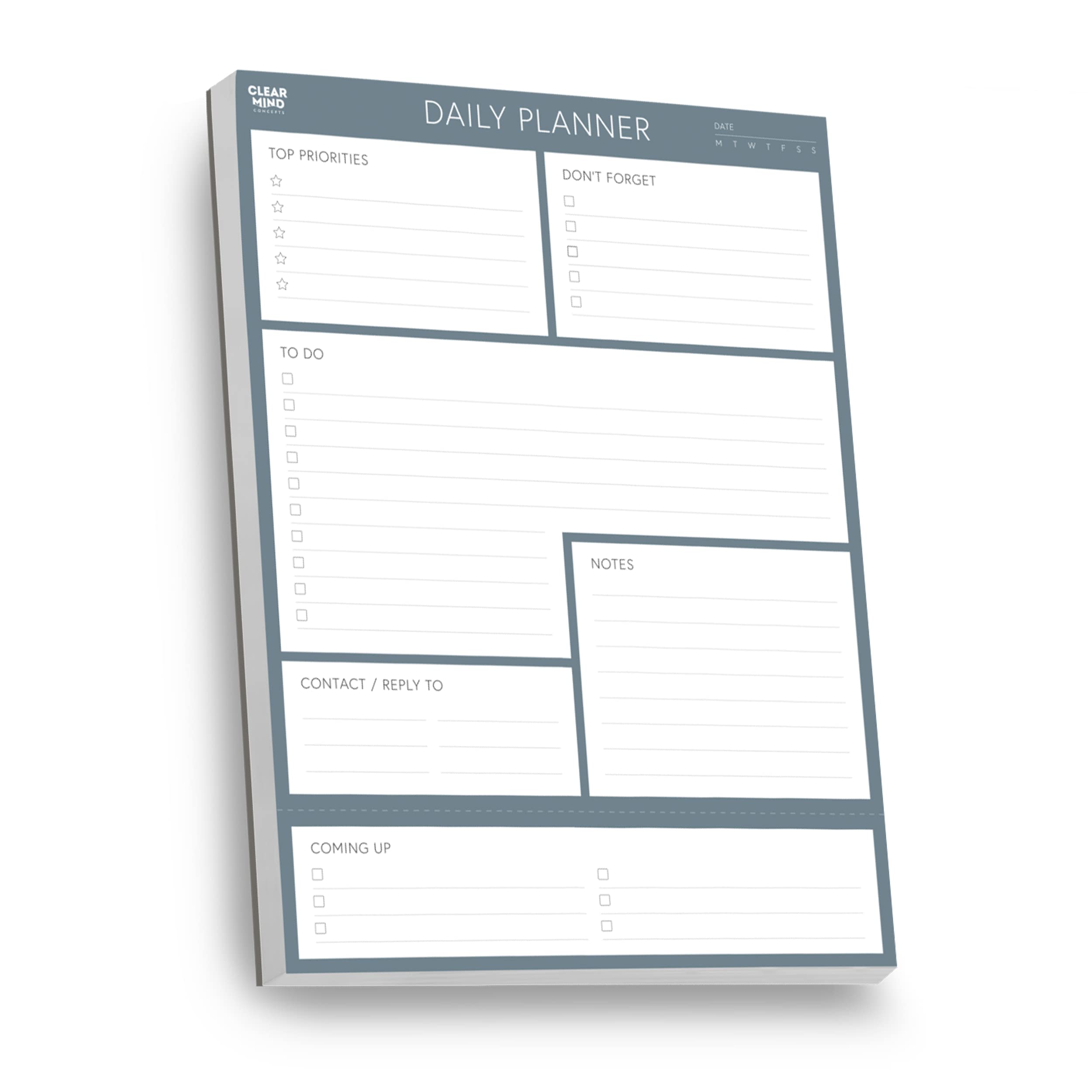 Clear Mind Concepts® A5 Daily Planner Pad - 100 Undated Tear-Off Sheets, To-Do List Desk Organiser for Home, Office, Work & Study, Productivity Task Pad
