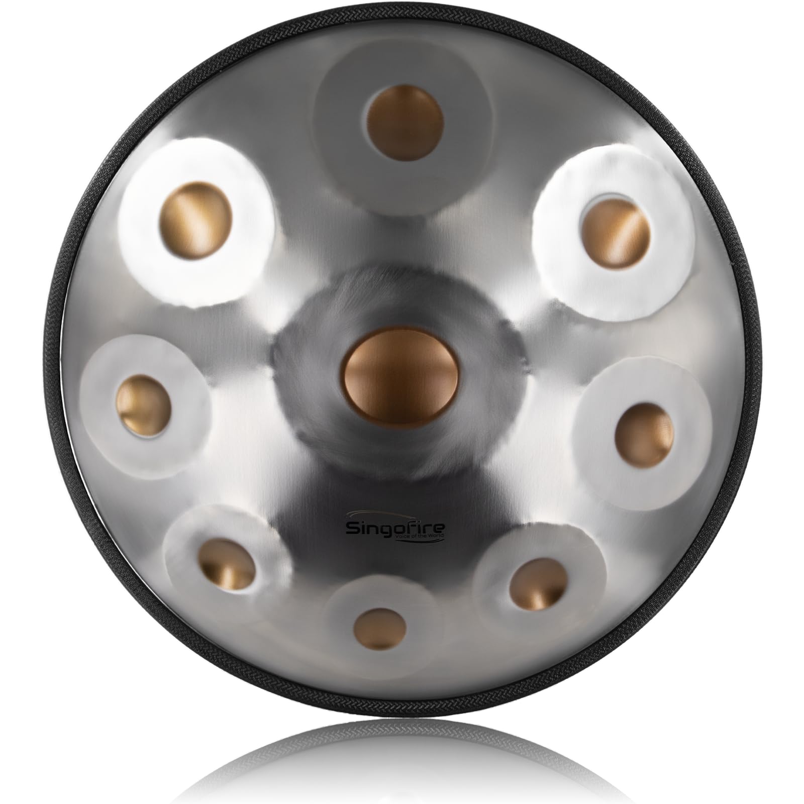 Photo 1 of "SINGOFIRE" New Upgrade Advanced Handpan Drum, Ember Steel Handpan, 10-Notes with Bag, 22-Inch 440Hz D Minor Kurd, Telescopic Drum Stand, Iridescent-Gold (Gold Eye)